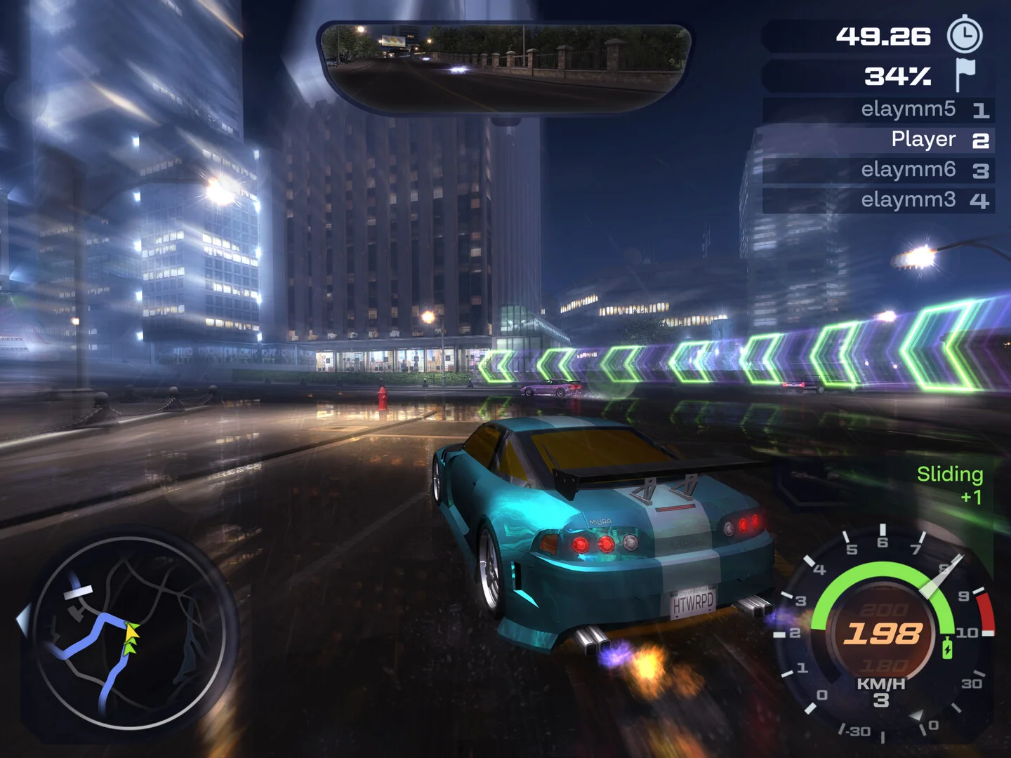 Heatwarped race HUD during a night street event
